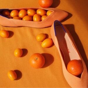 Rothy’s The Point in Orange Tangerine Flats Shoes Tortoise Shell Bottom Size 8.5